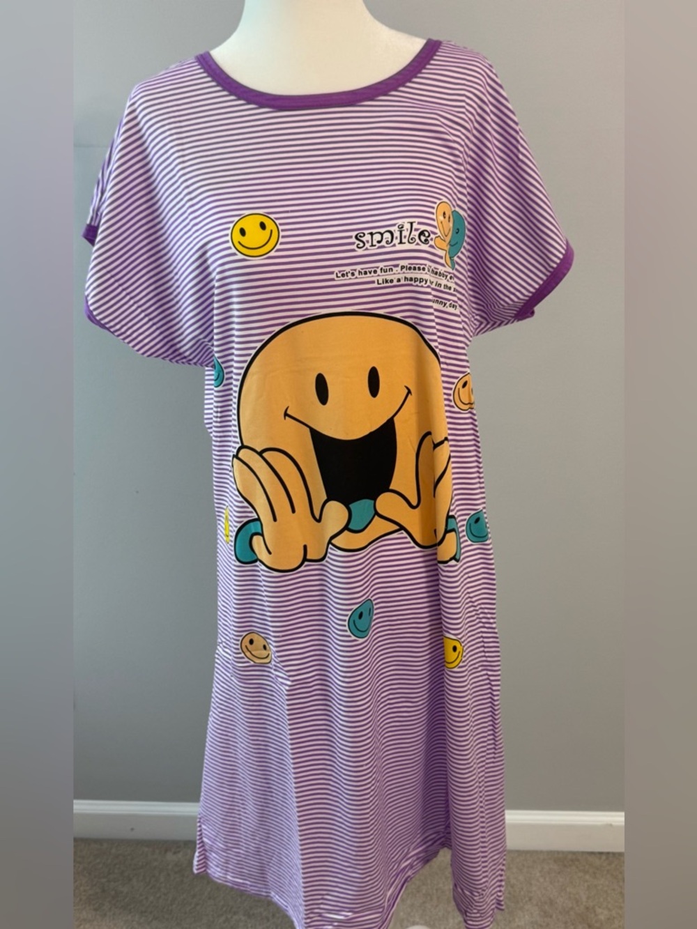 Women’s Nightgown Pajamas Short Sleeve Dress Sleepwear New Purple  M L XL XXL
